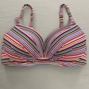 Victoria Secret bikini Top pink stripes 34DD goldtone strap hooks